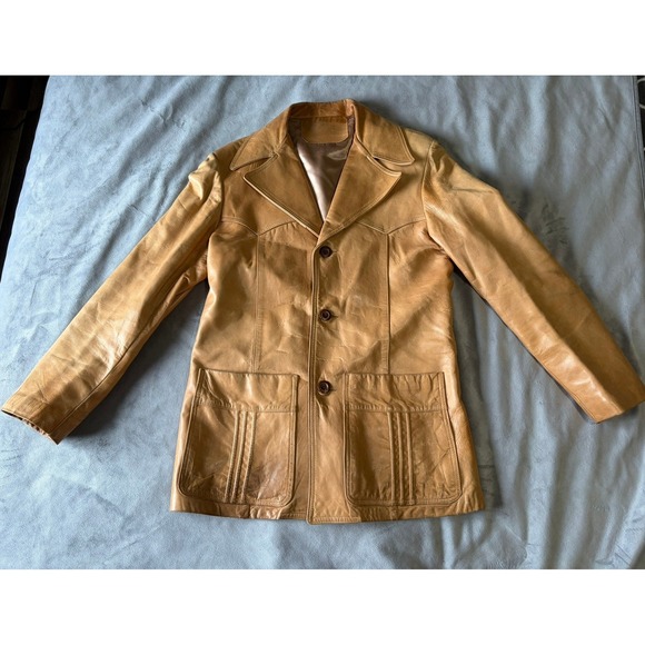 Vintage California Sportswear Tan Leather Blazer Jacket 70s Western Camel 38